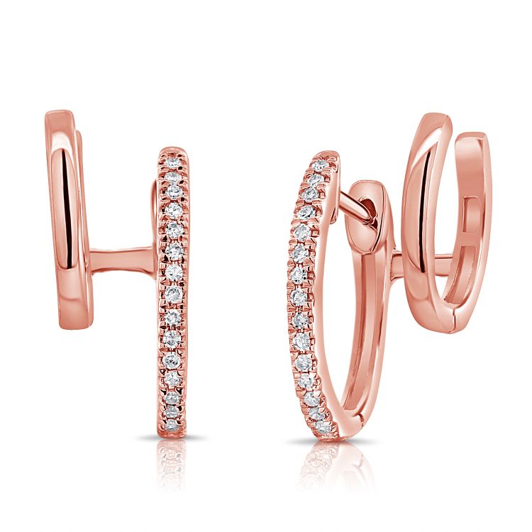 Double Huggie Solid & Diamond Studs