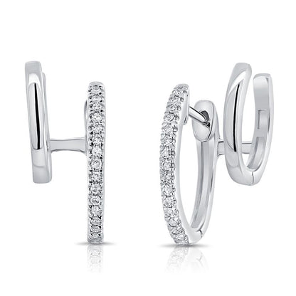 Double Huggie Solid & Diamond Studs