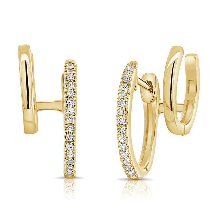 Double Huggie Solid & Diamond Studs