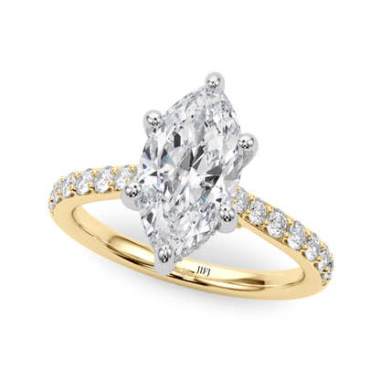 Marquise Cut Hidden Halo & Diamond Pavé Engagement Ring