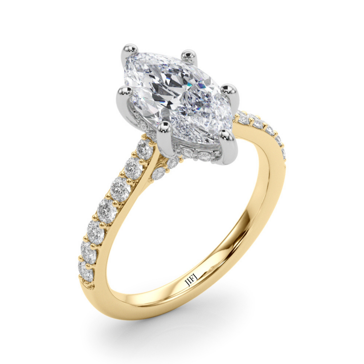 Marquise Cut Hidden Halo & Diamond Pavé Engagement Ring