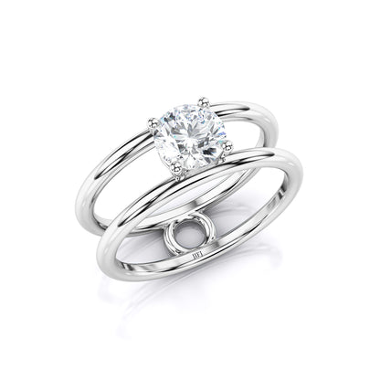 Double Band Solitaire Round Diamond Engagement Ring