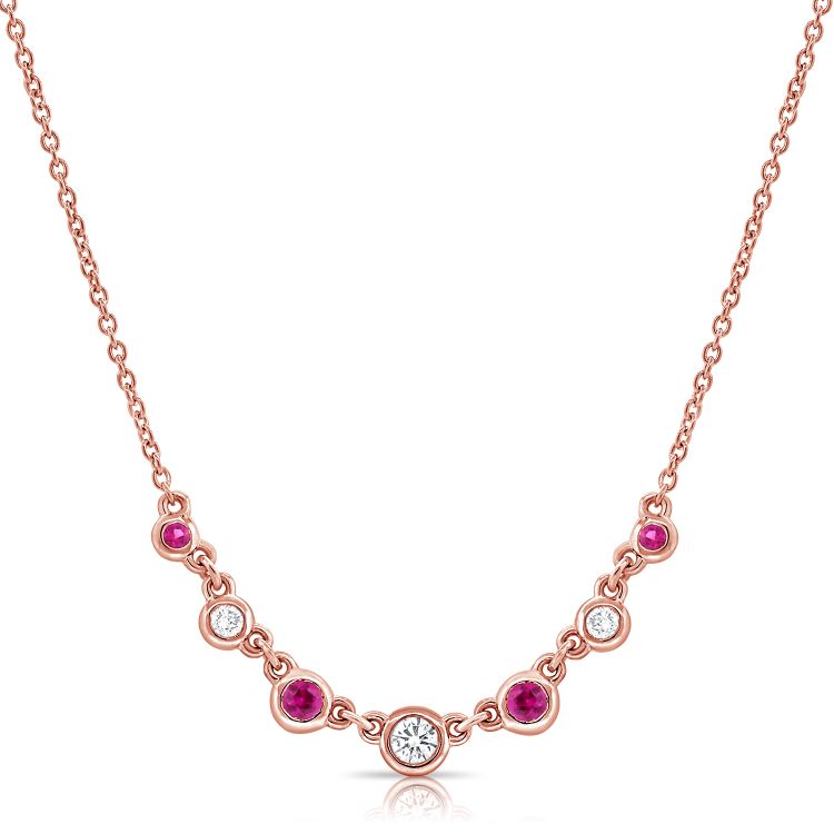 Ruby & Diamond Bezel Diamond Station Necklace