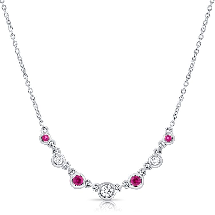 Ruby & Diamond Bezel Diamond Station Necklace