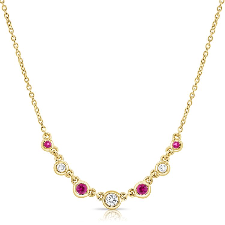 Ruby & Diamond Bezel Diamond Station Necklace