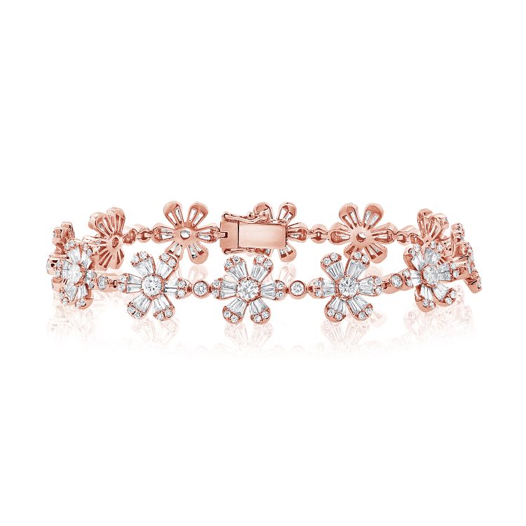 Bracelet tennis diamant motif floral