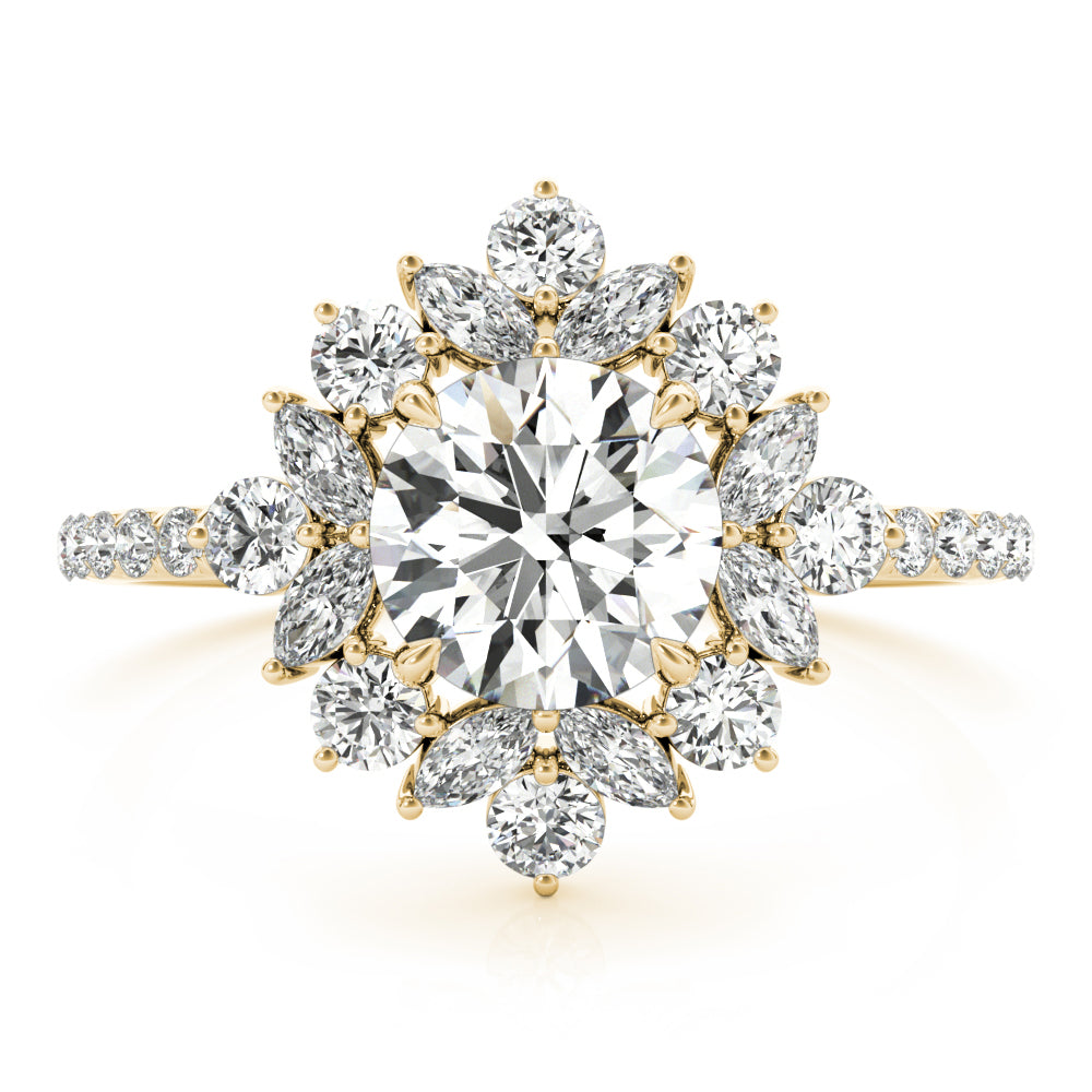 Vintage Flower Halo Round Engagement Ring