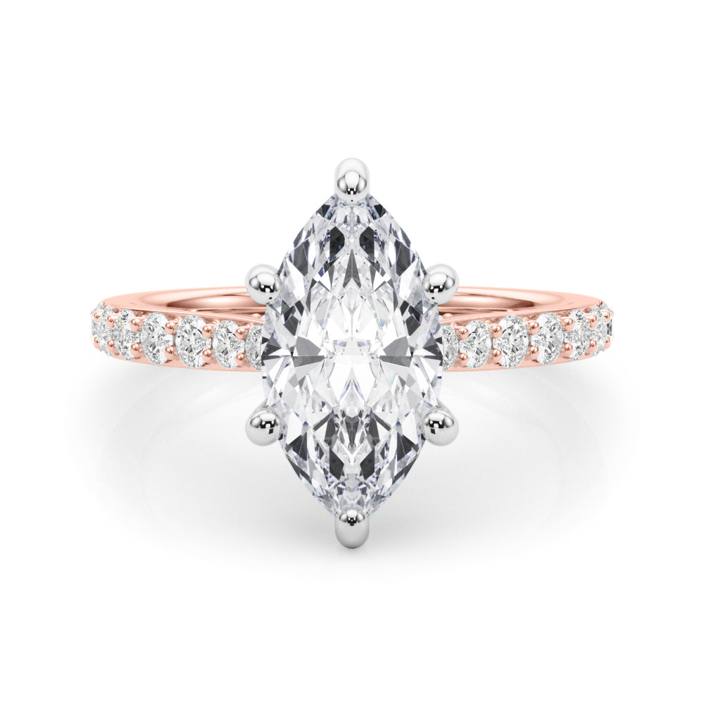 Marquise Cut Hidden Halo & Diamond Pavé Engagement Ring