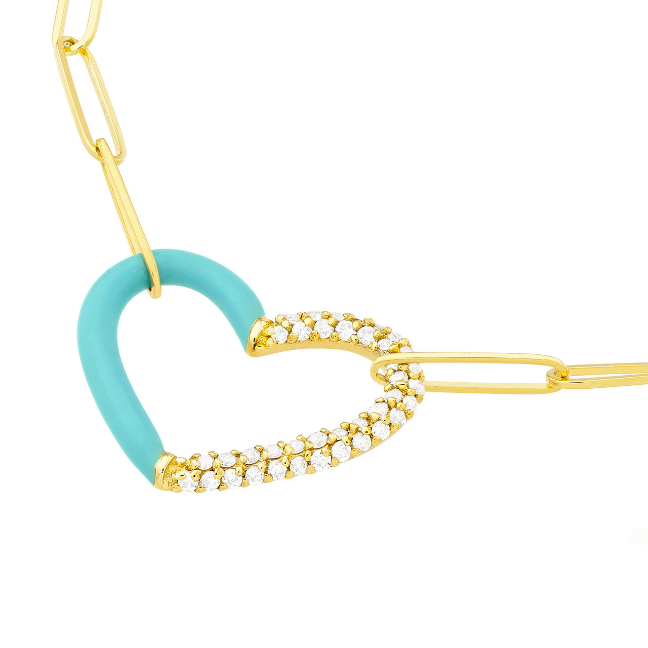 Split Turquoise Enamel and Diamond Heart Necklace