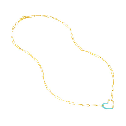 Split Turquoise Enamel and Diamond Heart Necklace