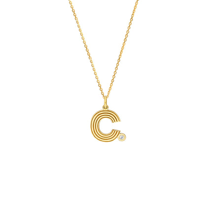 Retro Initial Necklace with Diamond