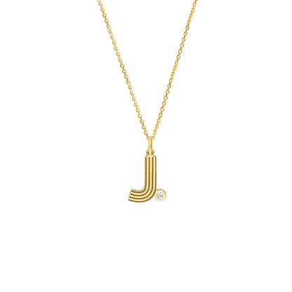 Retro Initial Necklace with Diamond