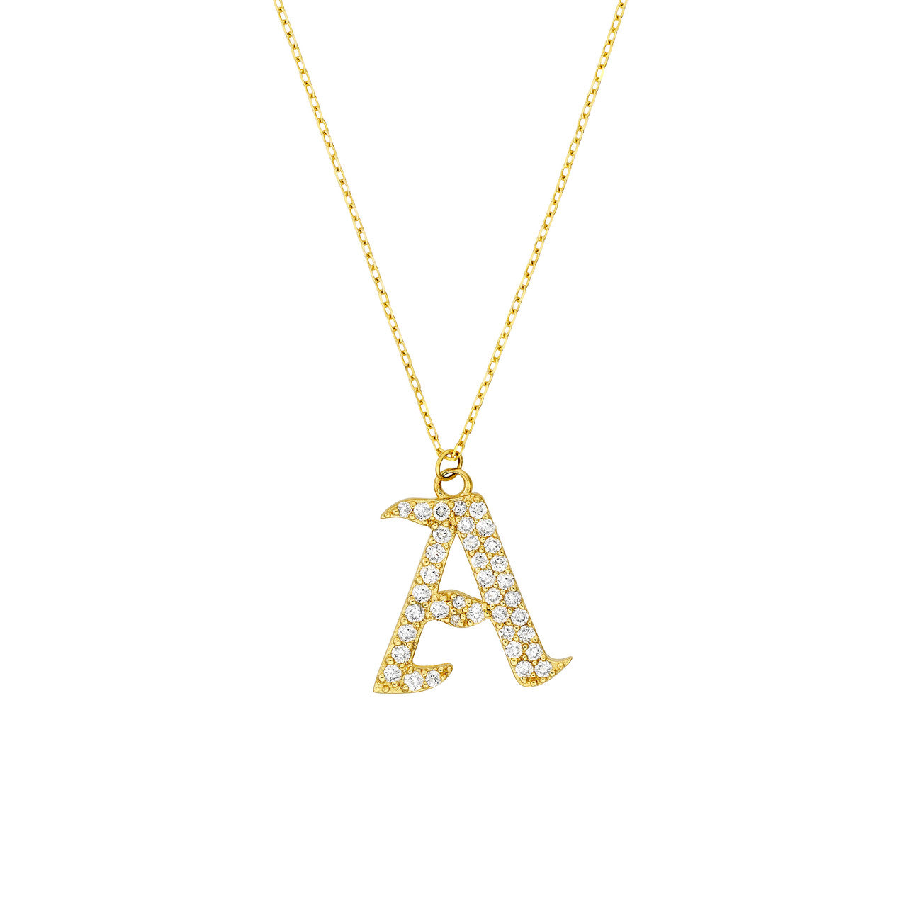 Gothic Diamond Initial Letter Necklace