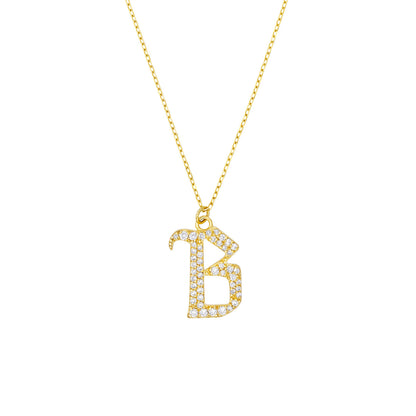 Gothic Diamond Initial Letter Necklace