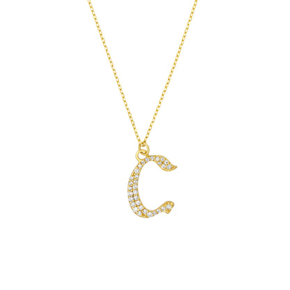 Gothic Diamond Initial Letter Necklace