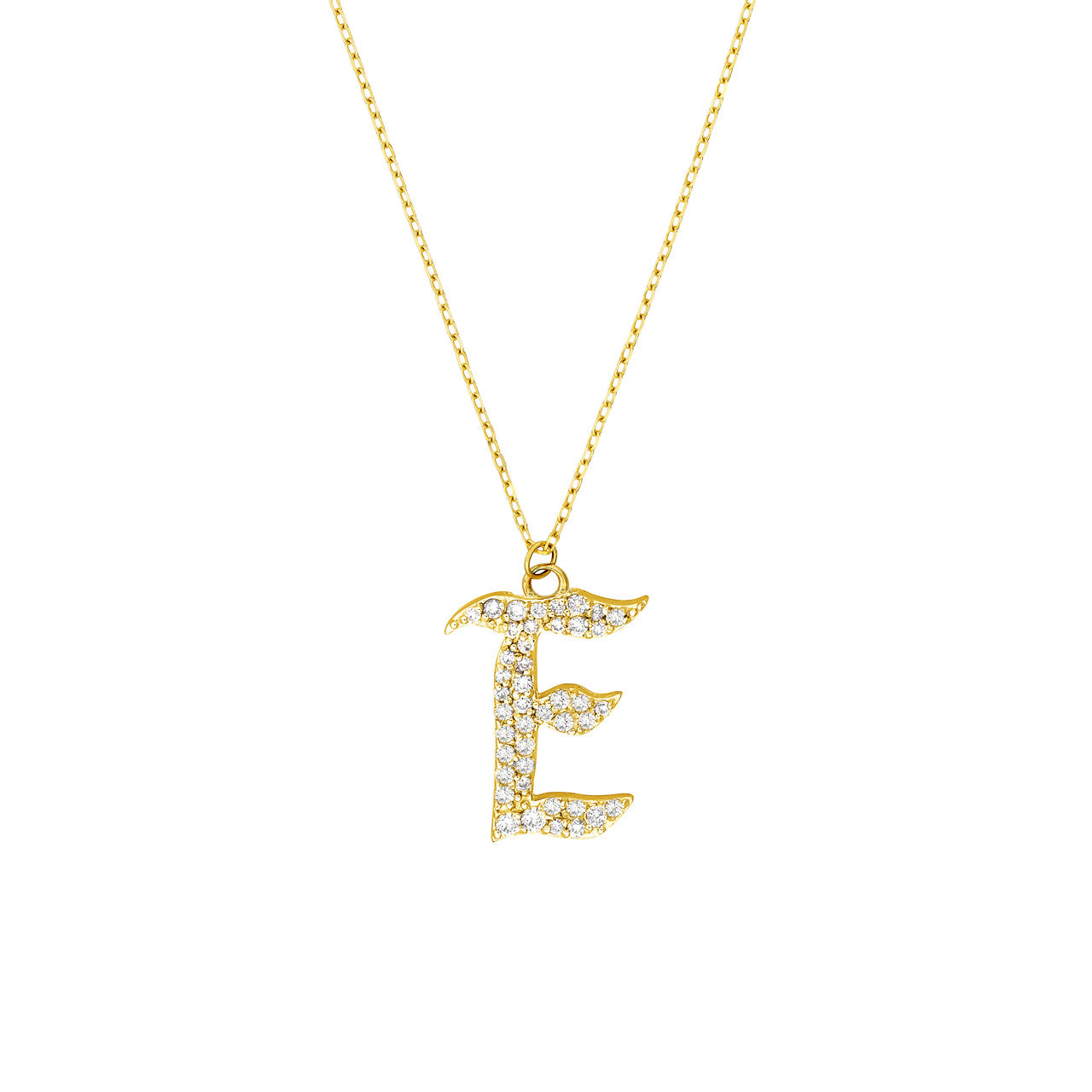 Gothic Diamond Initial Letter Necklace