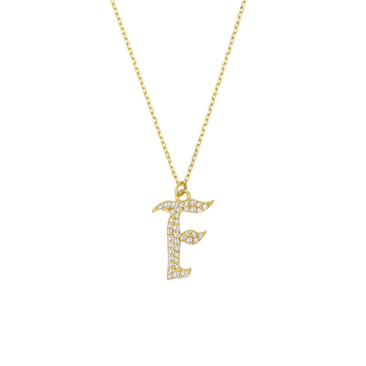 Gothic Diamond Initial Letter Necklace