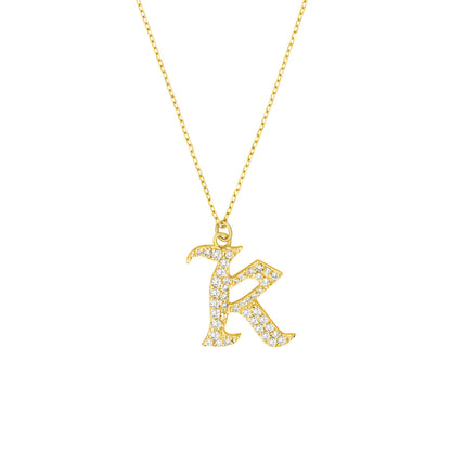 Gothic Diamond Initial Letter Necklace