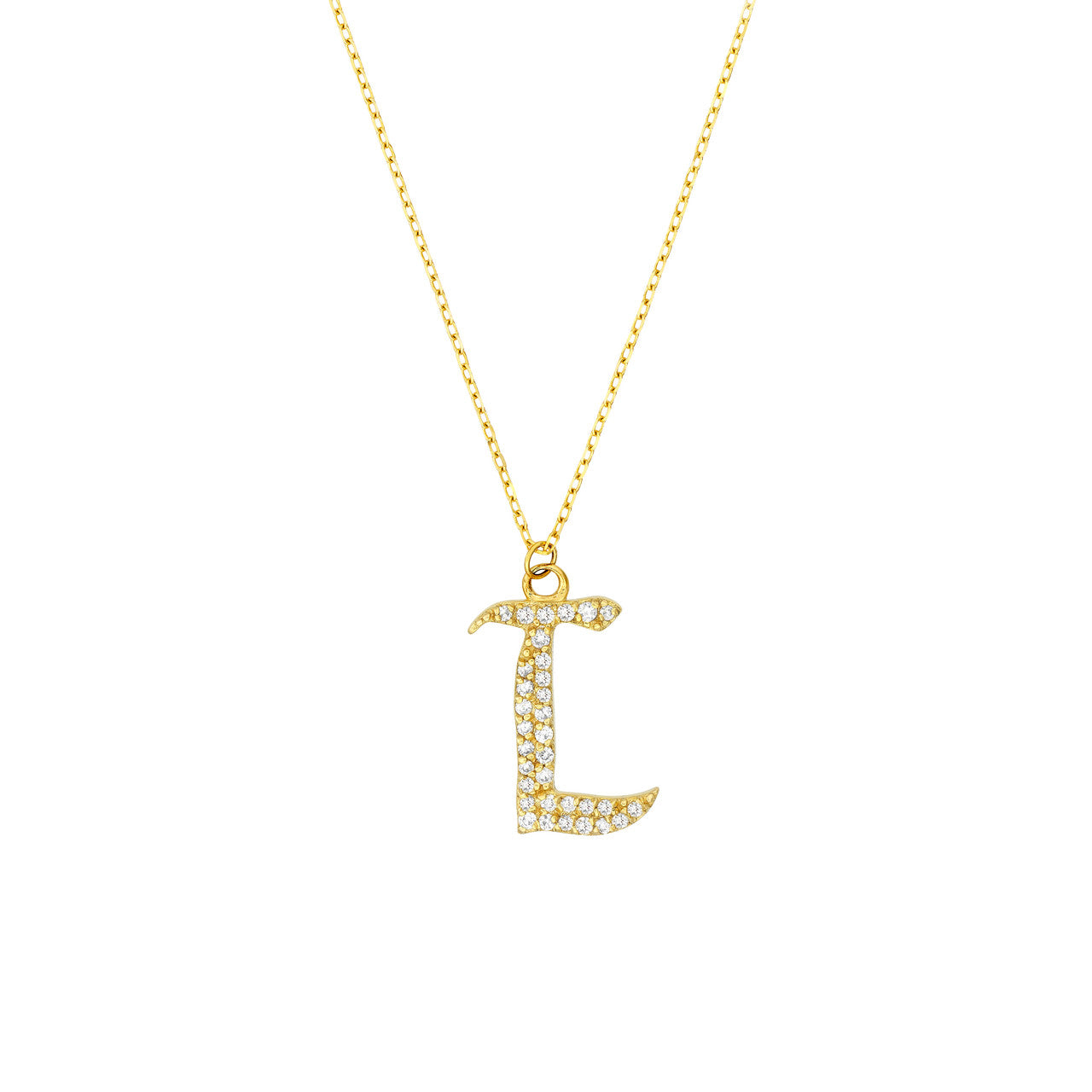 Gothic Diamond Initial Letter Necklace