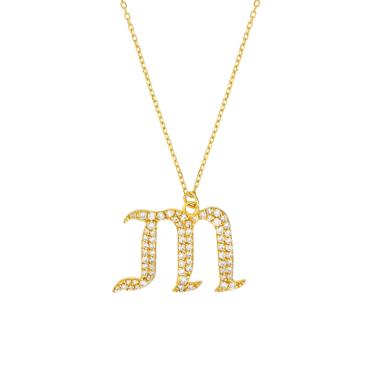 Gothic Diamond Initial Letter Necklace