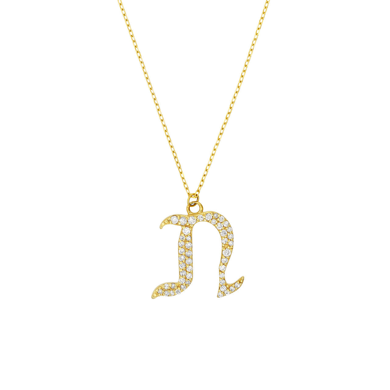 Gothic Diamond Initial Letter Necklace