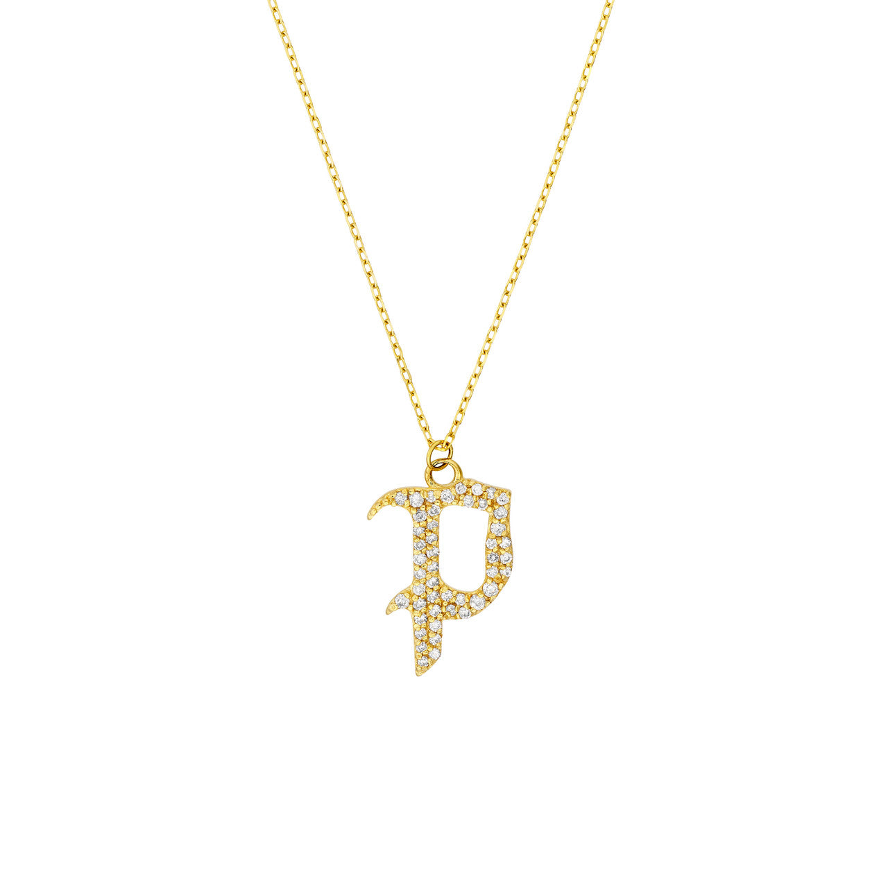 Gothic Diamond Initial Letter Necklace