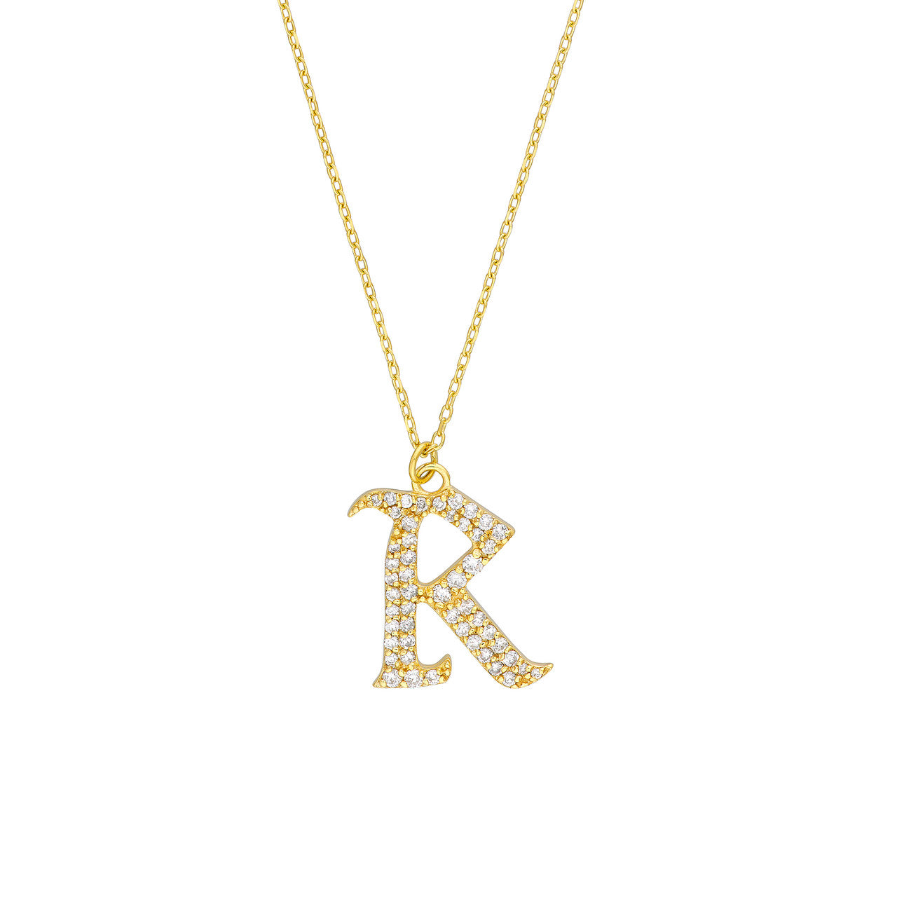 Gothic Diamond Initial Letter Necklace