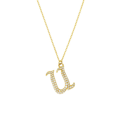 Gothic Diamond Initial Letter Necklace