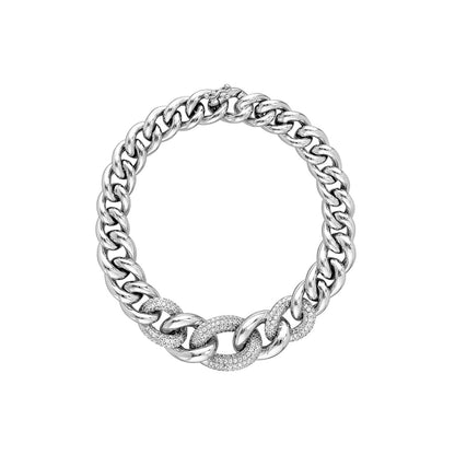 Bracelet à maillons gourmette graduée en argent sterling CZ/poli